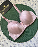 Evelyn Parlak Saten Çizgi Detaylı C cup Balenli Desteksiz Önü Tül Detaylı Şık Sütyen