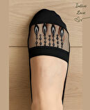 Zeyna Önü Transparan Gold/Gümüş İşlemeli Burnu Kapalı Feminen Şık Babet Çorabı