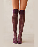 Heidi Bordo/Karadut Ekose Desen Esnek Diz Hizası Pantolon Çorabı