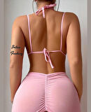 Intive Fantasy Toz Pembe Boyundan Bağlamalı Bel Dekolteli V Yaka Mini Gecelik