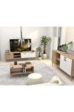 Mezza SET 1585-2074-1624 EXXEN (AHŞAP AYAKLI) TV ÜNİTESİ - ORTA SEHPA - KONSOL SETİ SEPET - BEYAZ