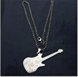 Gitar Kolye GÜMÜŞ & Deri Zincir