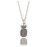 Herşey Nota Ananas Erkek Kadın Kolye Antik Gümüş Kaplama - 60 cm Düz Zincir