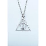 Harry Potter Ölüm Yadigarları Üçgen Erkek Kadın Kolye Antik Gümüş Kaplama - 60 cm Düz Zincir
