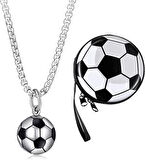  Futbol Topu Futbolcu Hediyelik Erkek Kolye 316L Paslanmaz Çelik A+++ PLUS - 70cm Zincir 