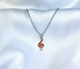 Müzik Nota Sol Anahtarı Kırmızı Gold Zarif  Kolye