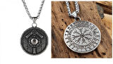 Viking Nordik Kalkanı Vegvisir kolye İskandinav  Paslanmaz Çelik Gümüş Çift Taraflı Kolye