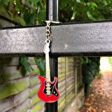 Gitar Kırmızı Gitarist Hediye Anahtarlık veya Çanta Süsü