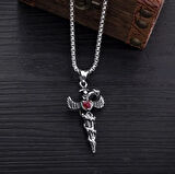 Gotik Witchcraft Haç Vintage Ejder Kanatlı Zirkon Taş 316L Çelik Unisex Paslanmaz Kolye
