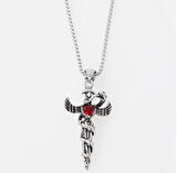 Gotik Witchcraft Haç Vintage Ejder Kanatlı Zirkon Taş 316L Çelik Unisex Paslanmaz Kolye