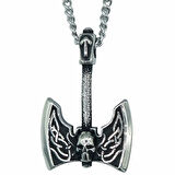 Viking Kolye  Kafatalı Balta  Paslanmaz Çelik 4 mm 60cm Kolye 3,3 x 2,5 cm