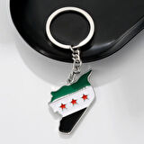 Suriye Haritası Bayrağı Metal Gümüş Anahtarlık