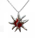Gotik Tarz Güneş Kırmızı 925 Ayar Gümüş Kaplama 60cm Kolye ve Zincir