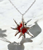 Gotik Tarz Güneş Kırmızı 925 Ayar Gümüş Kaplama 60cm Kolye ve Zincir