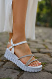 Günlük Kadın Sandalet Taş Bantlı Ayarlanabilir Tokalı Yüksek Kalın Topuk Tırtıklı Taban Bantlı 279