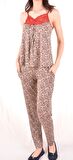 Kadın Pijama Takım Sabahlık Üçlü Takım İp Askılı VİZON