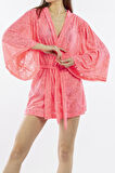 Kadın Pareo Kaftan Sabahlık Dantelli PEMBE