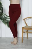Kadın Yüksek Bel Toparlayıcı Tayt Kaşkorse Fitilli Polyester Bordo