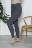 Kadın Yüksek Bel Toparlayıcı Tayt Kaşkorse Fitilli Polyester Antrasit