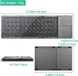 Samsung Galaxy Tab 3 Lite Sm-T110 7" Uyumlu Kablosuz Bluetooth TouchPad'li Şarj Edilebilir Katlanabilir Klavye