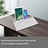 Apple iPad Pro 10. Nesil 10.9" Uyumlu Kablosuz Bluetooth Şarj Edilebilir Tablet Telefon Standlı Klavye - Beyaz