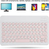 Hometech Alfa 10BS 10.1" Uyumlu Kablosuz Bluetooth Şarj Edilebilir Yuvarlak Tuşlu Klavye - Pembe