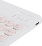 Apple iPad Pro 10. Nesil 10.9" Uyumlu Kablosuz Bluetooth Şarj Edilebilir Yuvarlak Tuşlu Klavye Mouse Seti - Pembe
