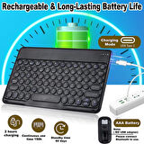 Preo Ptab P10 10.1" Uyumlu Kablosuz Bluetooth Şarj Edilebilir Yuvarlak Tuşlu Klavye Mouse Seti - Siyah