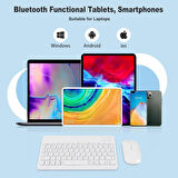 Apple iPad Air 3 3. Nesil 10.5" Uyumlu Kablosuz Bluetooth Şarj Edilebilir Klavye Mouse Seti - Beyaz