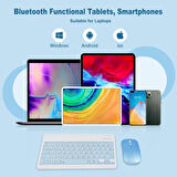 Samsung Galaxy Note 10.1" GT-N8005 Uyumlu Kablosuz Bluetooth Şarj Edilebilir Klavye Mouse Seti - Mavi