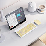 Samsung Galaxy Tab Active 2 SM-T395 Uyumlu Kablosuz Bluetooth Şarj Edilebilir Klavye Mouse Seti - Sarı