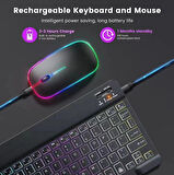 Omix Mixtab Pro 10.1" Uyumlu Kablosuz Bluetooth Şarjlı Rgp 7 Renk Işıklı Klavye Mouse Seti