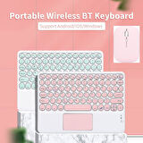 Samsung Galaxy Tab S9 FE+ Plus X610 Uyumlu Kablosuz Bluetooth Şarjlı TouchPad'li Klavye Mouse Seti - Pembe