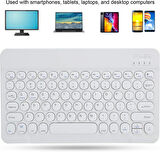 iXtech IX-1013 10.1" Uyumlu Kablosuz Bluetooth Şarj Edilebilir Yuvarlak Tuşlu Klavye - Beyaz