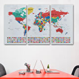Harita Sepeti Dünya Haritası Son Derece Ayrıntılı Eğitici ve Bayraklı Kanvas Tablo 2794