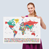 Harita Sepeti Dünya Haritası Son Derece Ayrıntılı Eğitici ve Bayraklı Kanvas Tablo 2794