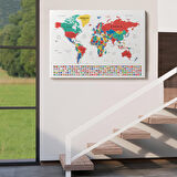 Harita Sepeti Dünya Haritası Son Derece Ayrıntılı Eğitici ve Bayraklı Kanvas Tablo 2794