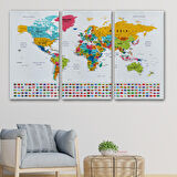 Harita Sepeti Dünya Haritası Son Derece Ayrıntılı Eğitici ve Bayraklı Dekoratif Kanvas Tablo 2796
