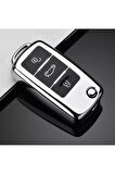 Skoda Superb 2009-2014 Parlak Sustalı Anahtar Kılıfı A+kalite Gri