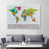 Harita Sepeti Dünya Haritası Son Derece Ayrıntılı Eğitici ve Bayraklı Dekoratif Kanvas Tablo 2798