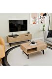 Mezza SET 4014-4214 BLANCO SİYAH METAL AYAKLI TV ÜNİTESİ - ORTA SEHPA TAKIMI SEPET YUNUS