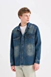 DeFacto Relax Fit Uzun Kollu Cepli Jean Gömlek Ceket D0448AX24AUNM34