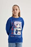 DeFacto Kız Çocuk Relax Fit Bisiklet Yaka Baskılı Sweatshirt B4673A823WNBE169