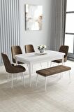 Loft Beyaz 80x132 Açılabilir Mdf Yemek Odası Takımı 4 Sandalye, 1 Bench