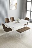 Loft Beyaz 80x132 Açılabilir Mdf Yemek Odası Takımı 4 Sandalye, 1 Bench
