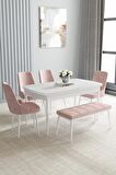 Loft Beyaz 80x132 Açılabilir Mdf Yemek Odası Takımı 4 Sandalye, 1 Bench