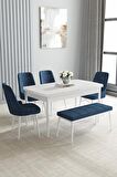 Loft Beyaz 80x132 Açılabilir Mdf Yemek Odası Takımı 4 Sandalye, 1 Bench