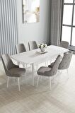 Loft Beyaz 80x132 Açılabilir Mdf Yemek Odası Takımı 6 Adet Sandalye