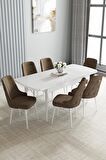 Loft Beyaz 80x132 Açılabilir Mdf Yemek Odası Takımı 6 Adet Sandalye