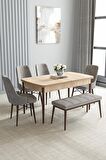 Loft Meşe Desen 80x132 Açılabilir Mdf Yemek Odası Takımı 4 Sandalye, 1 Bench